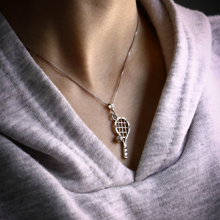 گردنبند نقره راکت تنیس بدون زنجیر با نقره 925 ضد حساسیت به طول 37 میلیمتر
