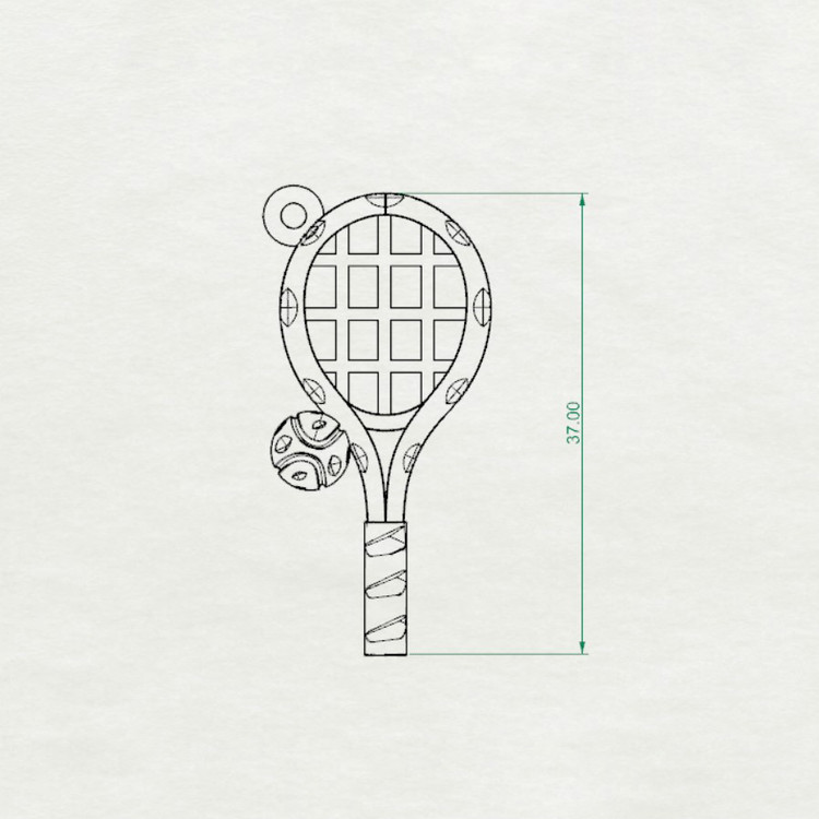 گردنبند نقره راکت تنیس بدون زنجیر با نقره 925 ضد حساسیت به طول 37 میلیمتر